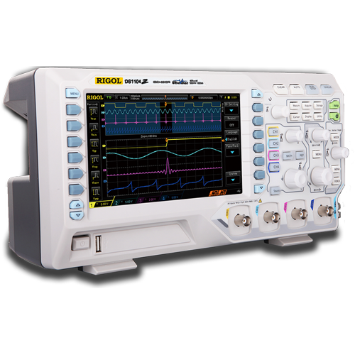 Rexgear_Rigol DS1104Z Plus 100 MHz Digital Oscilloscope with 4 channels plus 24 Mpt memory and connectivity and 1 GSa/sec sampling. Also includes port for logic analyzer for the MSO Upgrade Kit. Future purchase of the MSO Upgrade Kit turns this into a MSO1104Z.